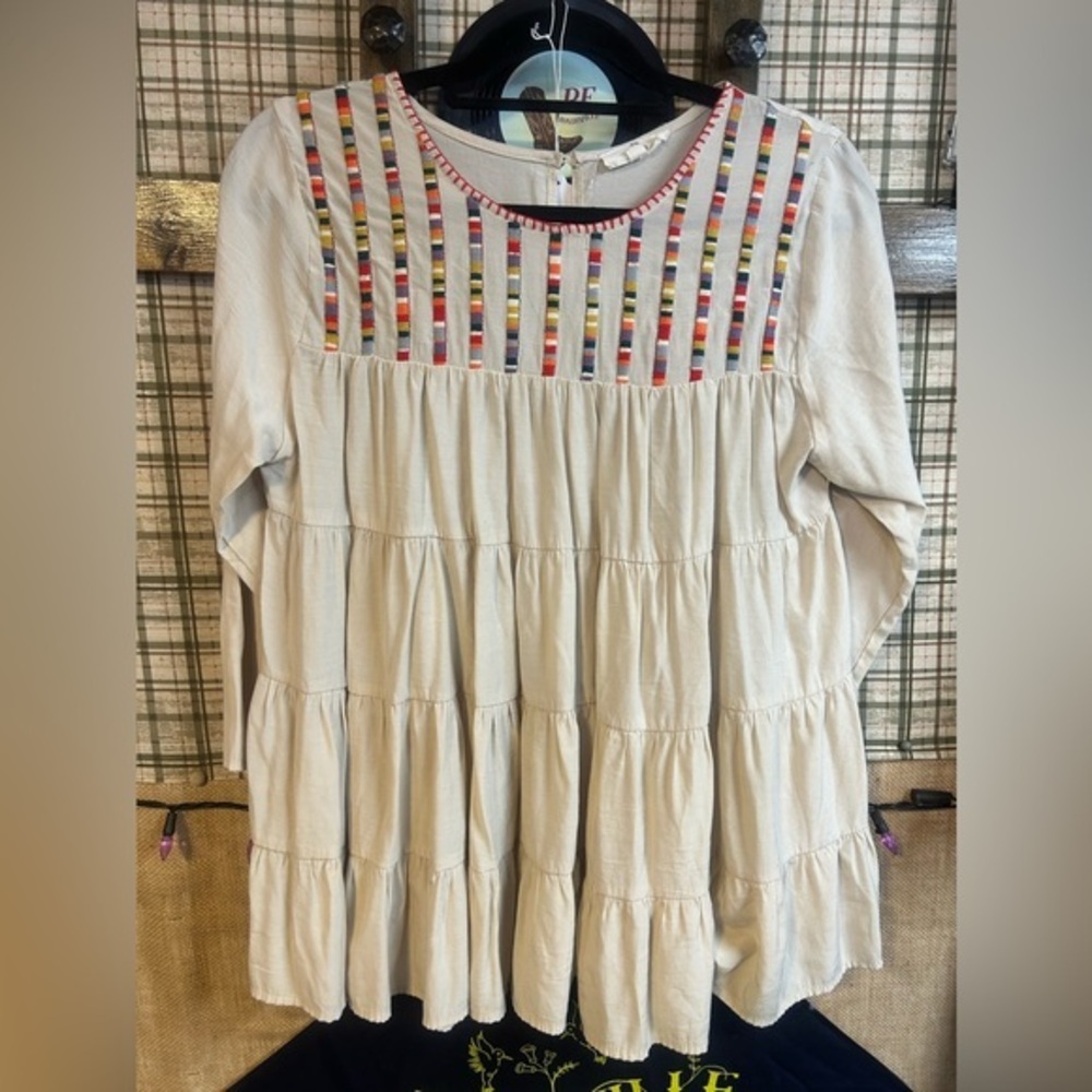 Entro Womens Colorful Embroidered Peasant Blouse Small